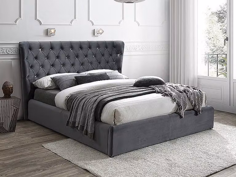 Letto matrimoniale imbottito MARLENA - 160x200 cm, grigio