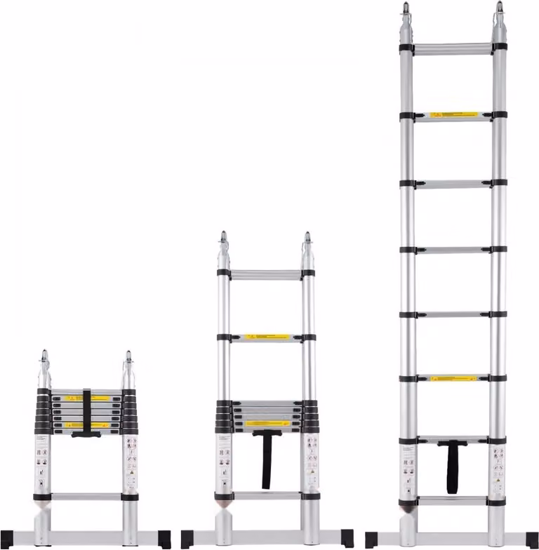 Scala telescopica 5,0 m, a forma di A, con barra stabilizzatrice - Sicura e robusta per roulotte - Facile da riporre e trasportare
