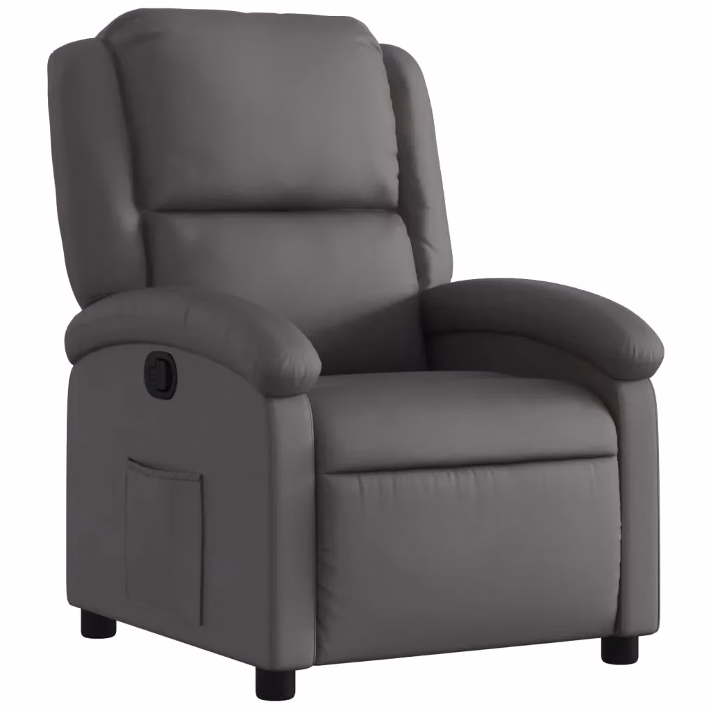 Poltrona reclinabile relax vidaXL in vera pelle grigia con struttura in legno e metallo – 2