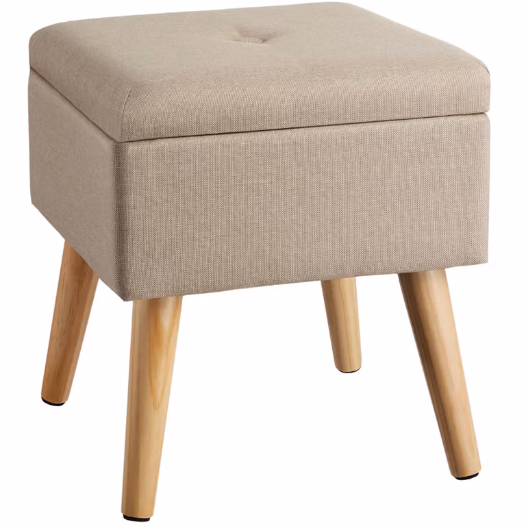 Sgabello Elva tectake in legno e tessuto color sabbia/beige L: 36,5 cm, P: 32,5 cm, H: 32,5 cm