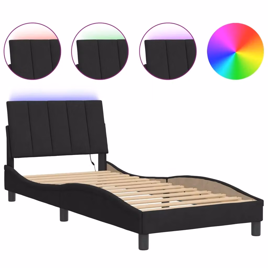 Letto Hanko vidaXL in velluto nero con illuminazione LED e porta di ricarica USB, L/P/H: 90 x 190 cm – 2