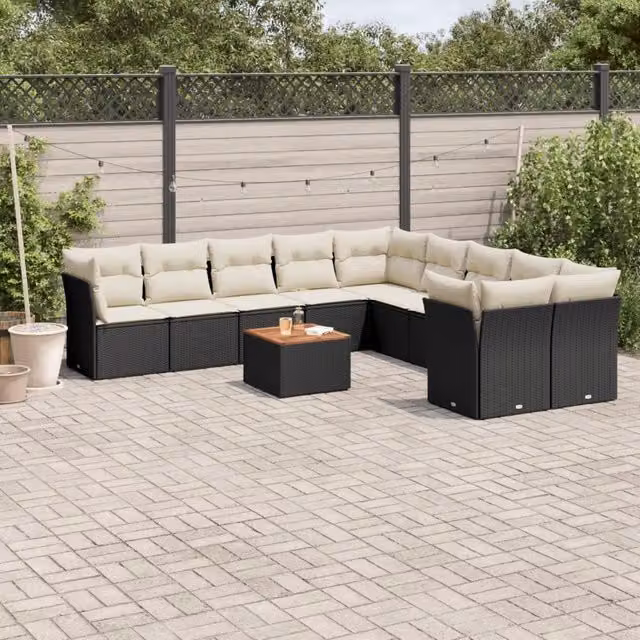 Set di divani da giardino VIDAXL in polyrattan nero con 11 pezzi e cuscini inclusi