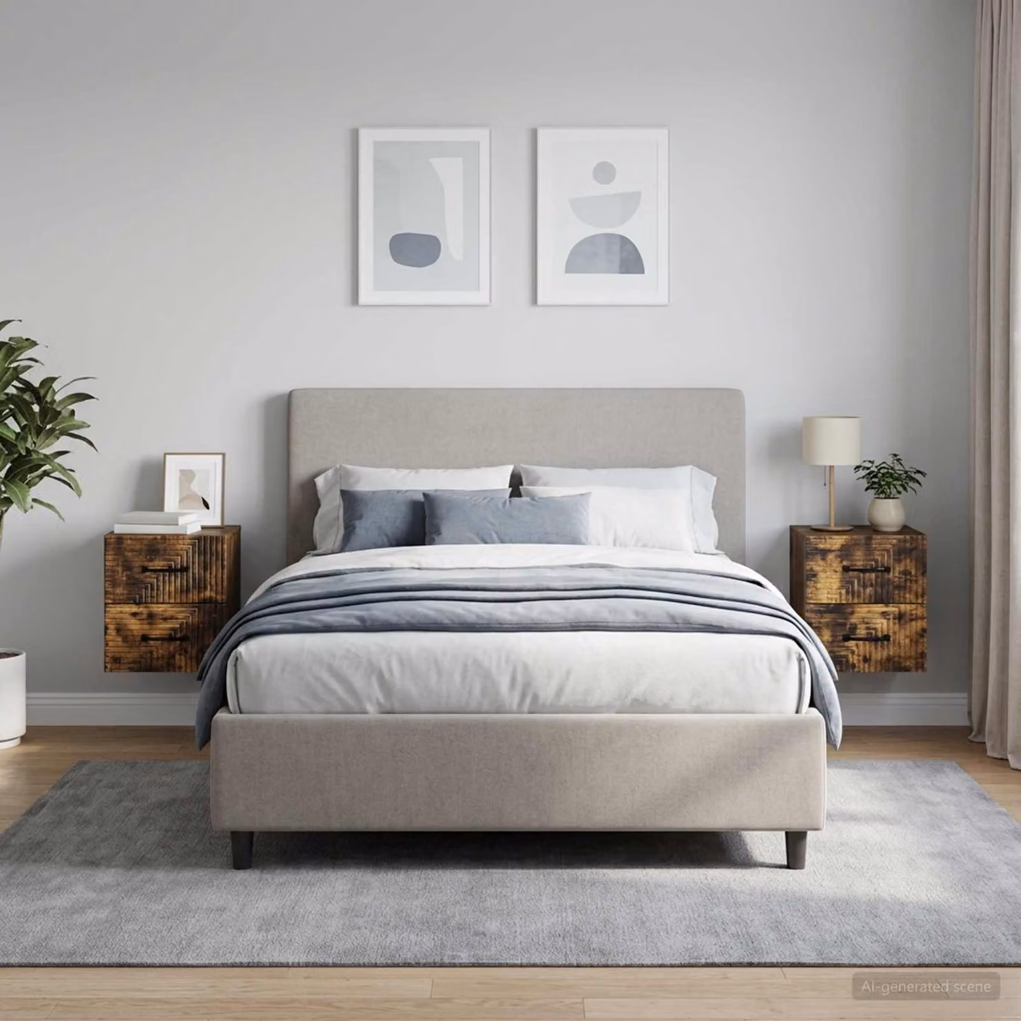 Set di 2 comodini sospesi vidaXL in stile moderno, colore Rovere Fumo, L 34,5 cm x P 33 cm x H 40 cm