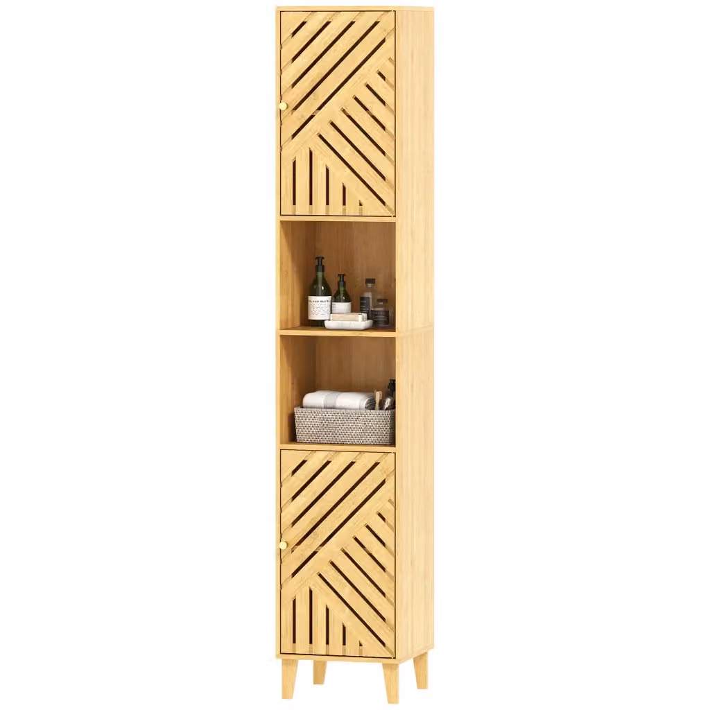 Mobile Colonna Bagno Xylo con 2 Armadietti e 2 Ripiani in Truciolato e MDF, Colore Beige e Marrone, L/P/H: 32 x 30 x 170 cm – 2
