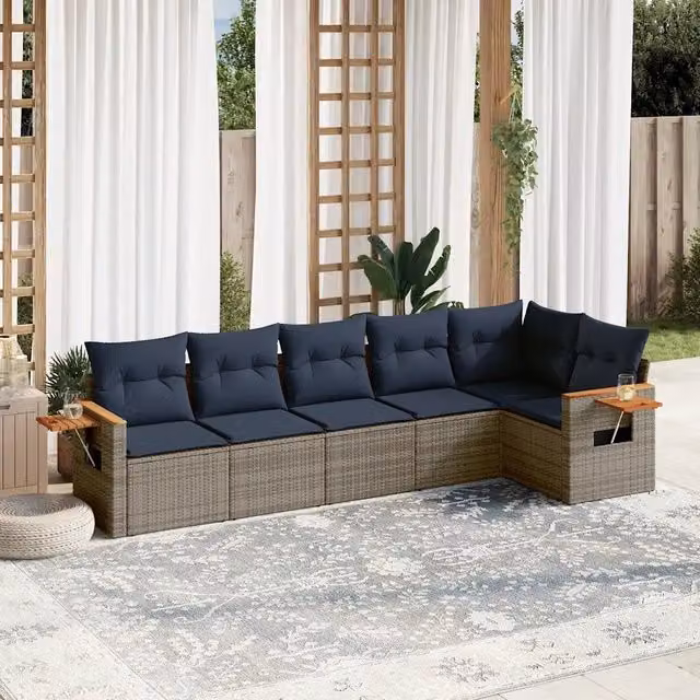 Set Divani da Giardino 6 pz con Cuscini Grigio in Polyrattan 3226831
