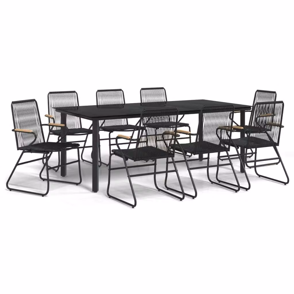 Set da Pranzo da Giardino 9 pz Nero in Rattan PVC
