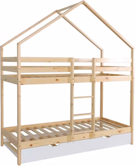 Letto a castello per bambini a forma di casa 190cm in pino naturale