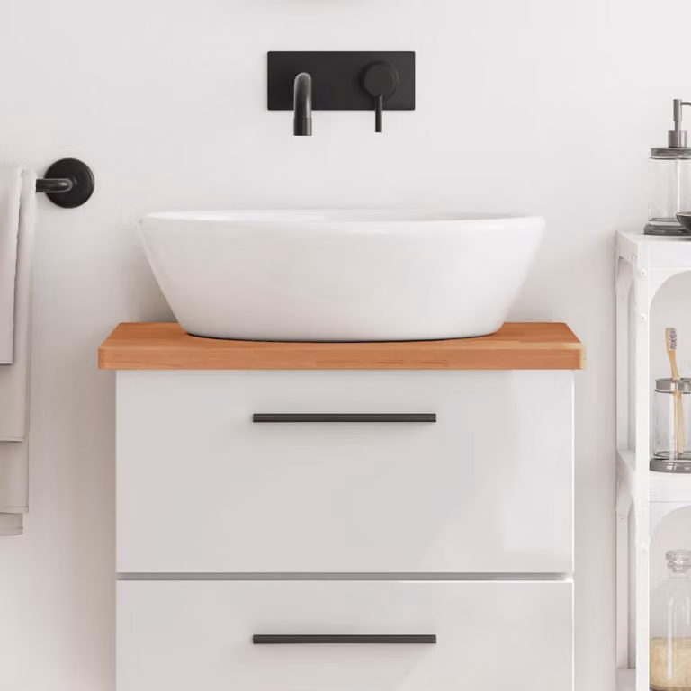 vidaXL Piano per Lavabo in Legno di Faggio Marrone L: 60 cm, P: 40 cm, H: 2,5 cm