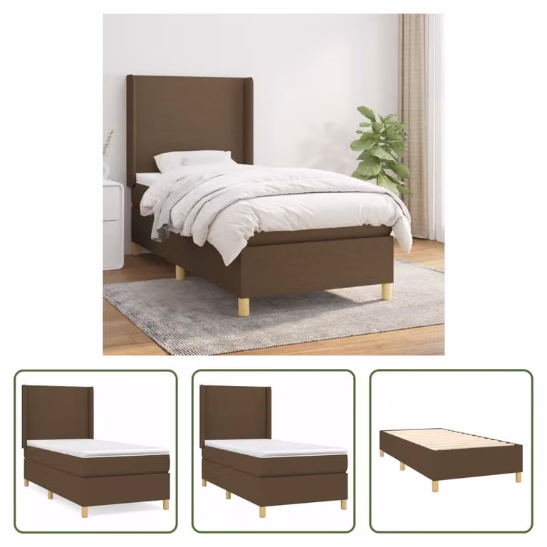 The Living Store Letto a molle con materasso marrone scuro 90x190 cm in tessuto