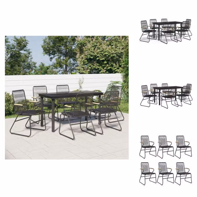 vidaXL Set da pranzo da giardino 7 pezzi in rattan PVC nero - Set di mobili da giardino
