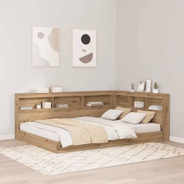 Testata del letto con contenitore vidaXL in legno e metallo marrone con ripiano integrato e porta USB H: 105 cm, L: 177,5 cm, P: 217,5 cm