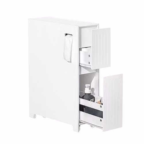 SoBuy Stretto Mobiletto Bagno con Rotelle 20cm con Cassetto 20x75x60cm
