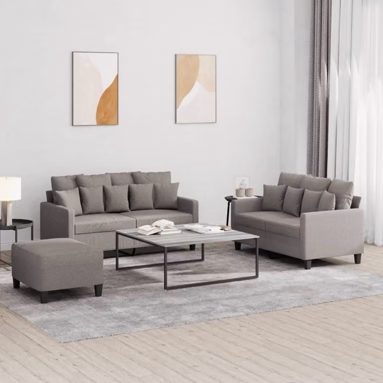 Set di 3 Divani Moderni vidaXL in Tessuto con Cuscini Beige e Grigio per Soggiorno
