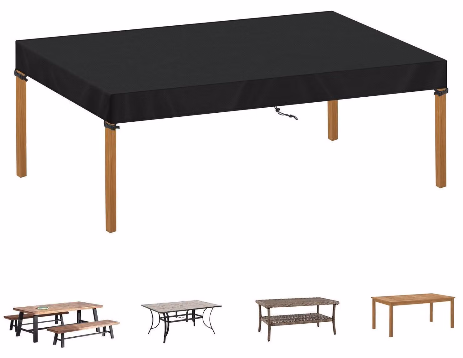Telo copri-tavolo da giardino, dimensioni 200x100x15 cm, resistente alle intemperie, tessuto Oxford 420D, colore nero