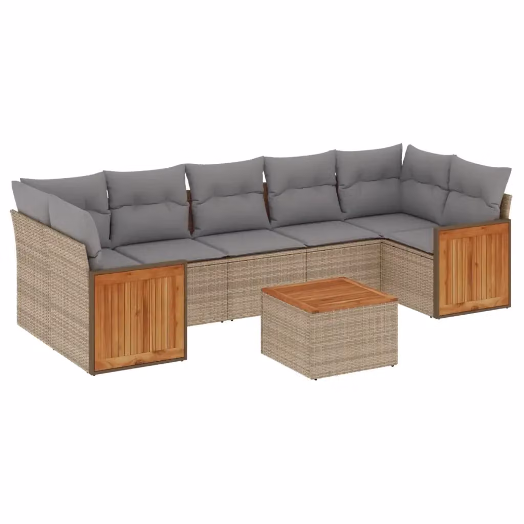 vidaXL Set Divano da Giardino 8 pz a L con Cuscini Beige in Polyrattan e Legno di Acacia – 2