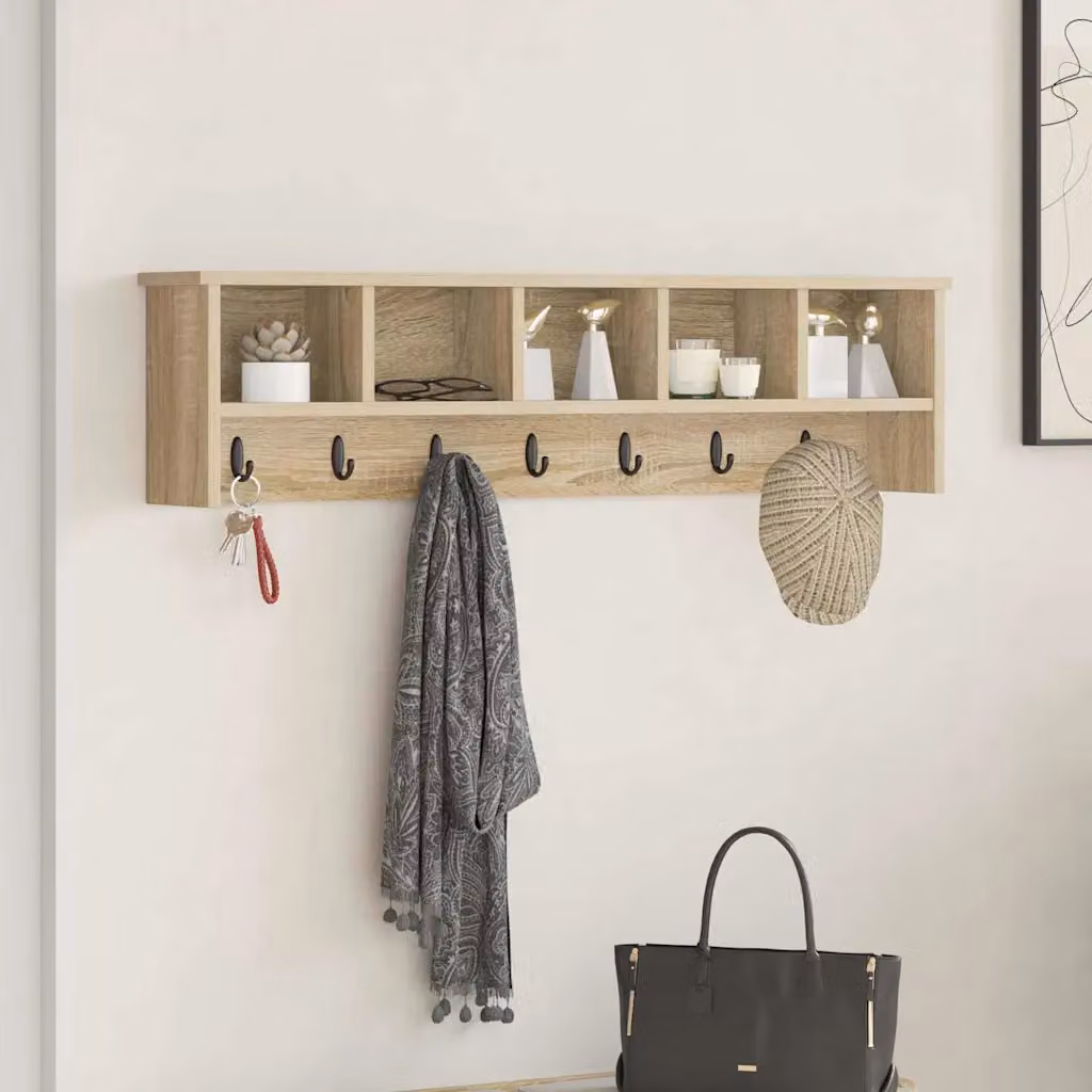 Appendiabiti a muro vidaXL in Rovere Sonoma con ganci, L: 100 cm, P: 16 cm, H: 26 cm