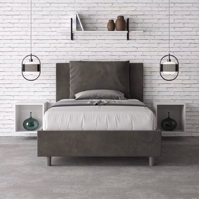 Letto una piazza e mezza contenitore imbottito Antea Ityhome in microfibra grigio L: 110 cm, P: 190 cm