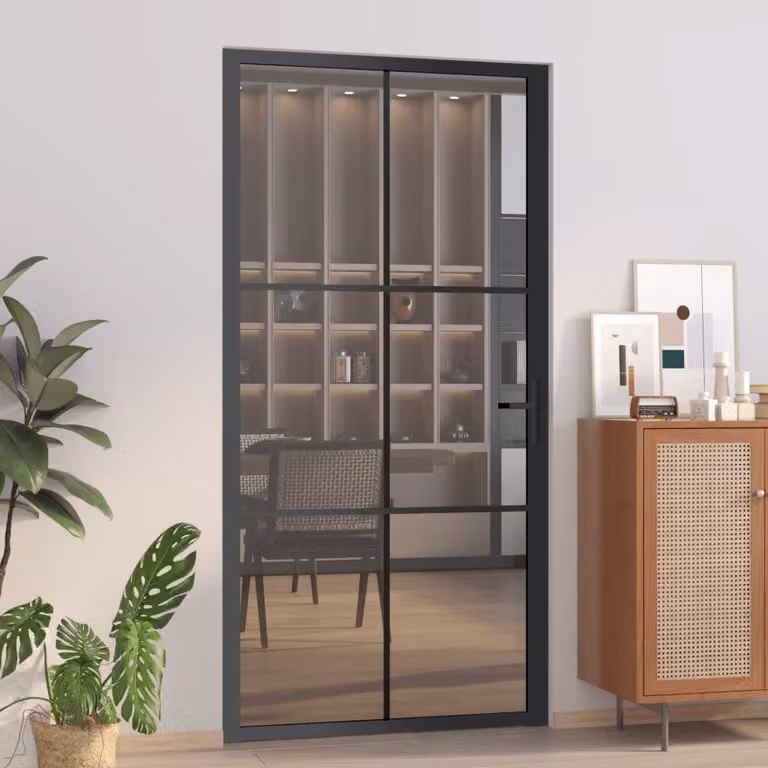 La porta interna di The Living Store 102,5x201,5 cm in vetro temperato di sicurezza nero e alluminio