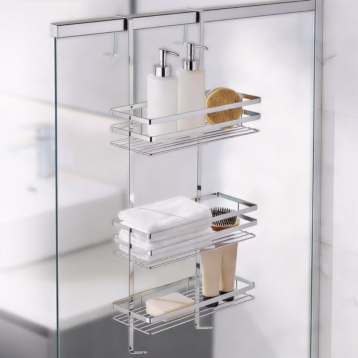 Scaffaletto da appendere per doccia TecTake GmbH in acciaio inox, argento, L: 30 cm, P: 17 cm, H: 80 cm – 2