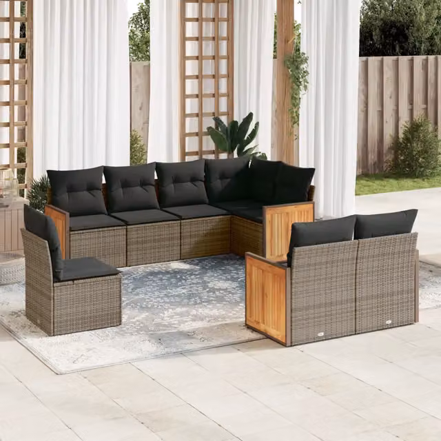 Set Divano da Giardino 8 pz con Cuscini Grigio in Polyrattan 3260247