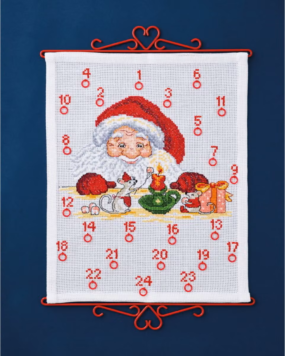 Permin ricama a punto croce il calendario dell'Avvento "Babbo Natale e i topolini", schema per il conteggio, 38x46cm