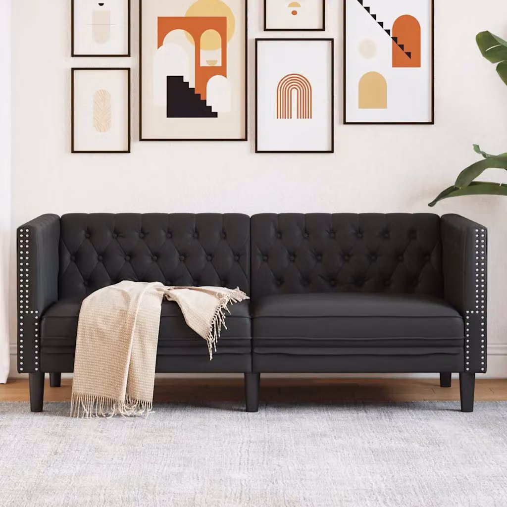 Divano Chesterfield vidaXL in ecopelle nero per soggiorno L: 174 cm, P: 74,5 cm, H: 70,5 cm – 1