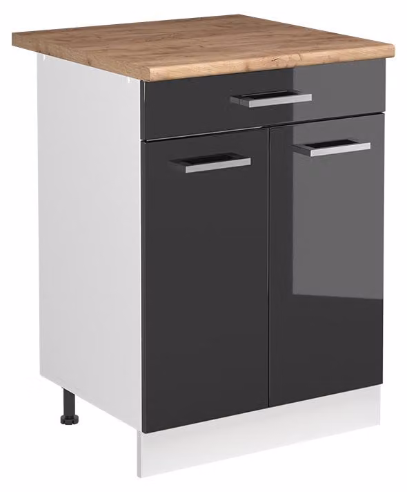 Mobile lavello cucina Vicco R-Line Antracite lucido/Bianco 60 cm piano di lavoro Rovere dorato, Model 72985