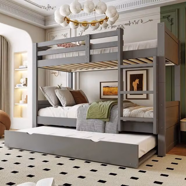 Letto a castello trasformabile ¨C Minimal ¨C grigio 90x200 cm legno pino con rete a doghe