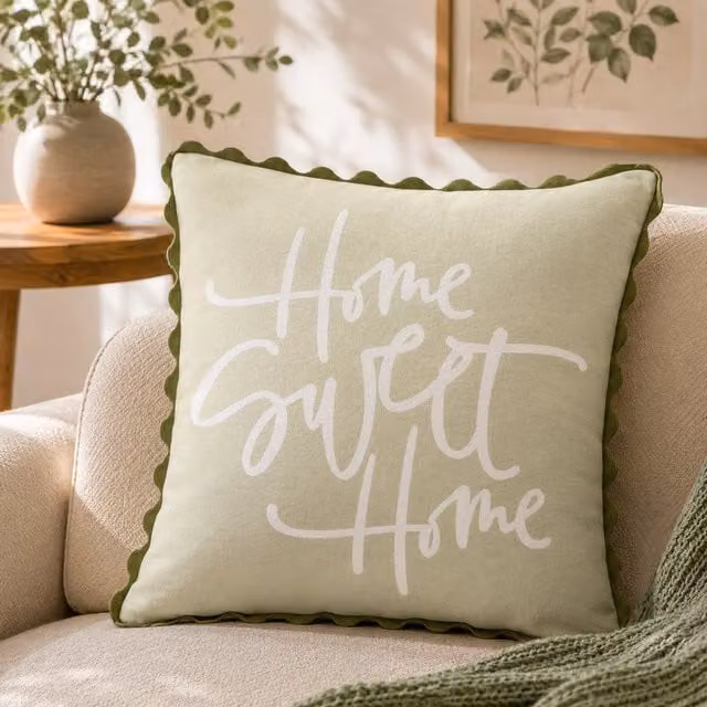 Cuscino da divano quadrato KASANOVA Home Sweet Home verde L/P/H: 45 x 45 x 45 cm