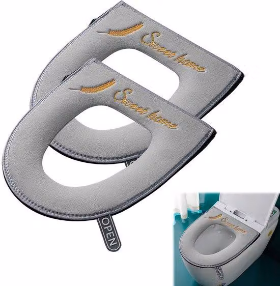 Set da 2 copriwater, copriwater ovali, lavabili, telo da bagno spesso, con cerniera per tutti i copriwater