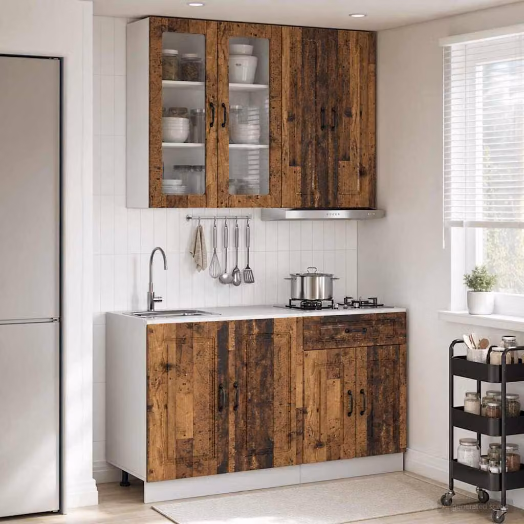 Set di 4 unità cucina moderna vidaXL KALMAR in legno e MDF color marrone con ante in vetro