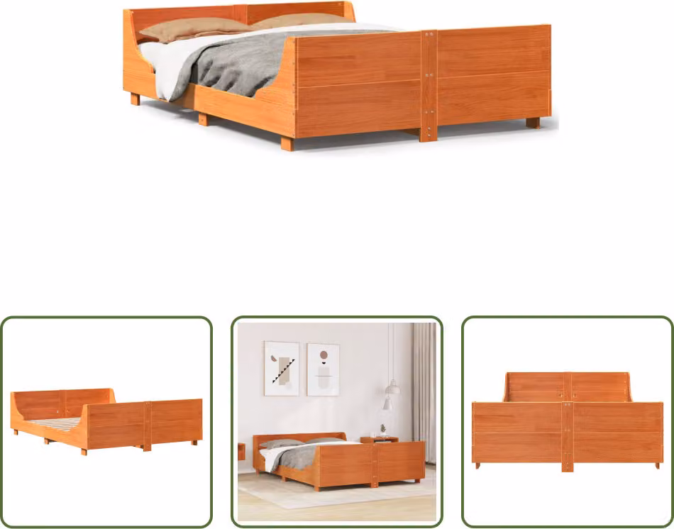 The Living Store letto in legno massiccio senza materasso cera marrone 120x200 cm legno di pino