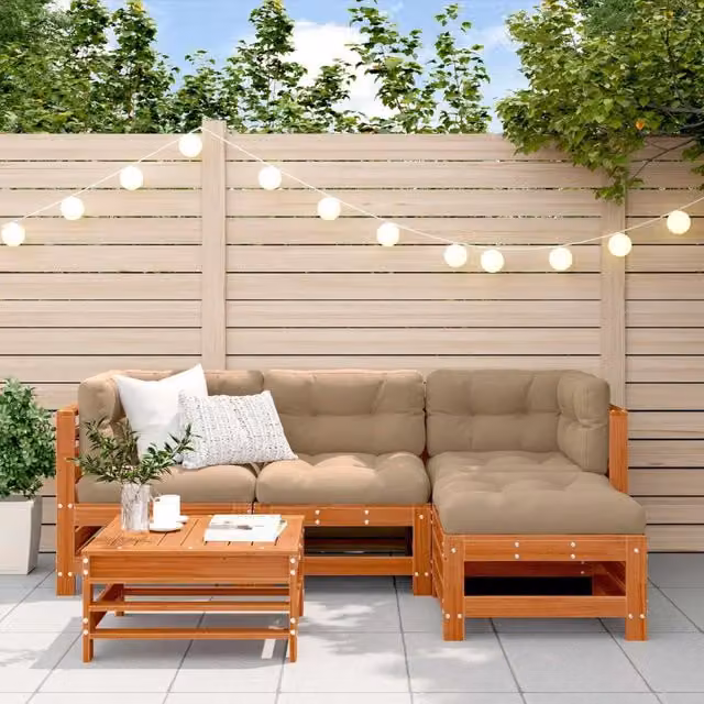 Set Lounge da Giardino vidaXL in Legno di Pino Trattato Marrone con Cuscini e Tavolino