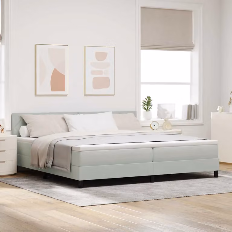 Letto a molle con testiera vidaXL in velluto grigio, L/P: 200 x 200 cm