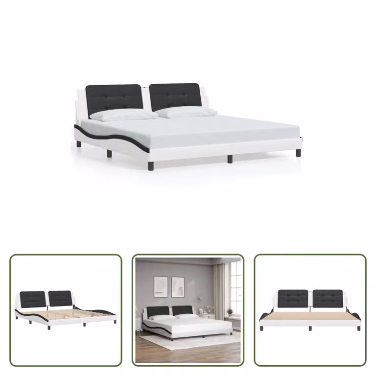 The Living Store Struttura letto con testiera bianca e nera 200x200 cm in ecopelle