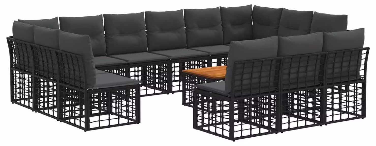 Set di divani da esterno 14 pcs Nero e Grigio scuro Poliestere