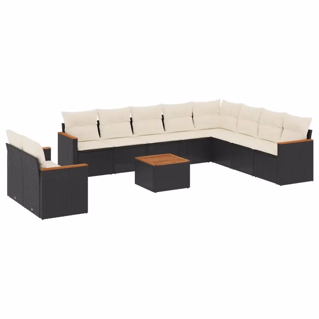 vidaXL Set Divani da Giardino 11 pz a Forma a U in Polyrattan Nero con Cuscini e Tavolino da Esterno – 2