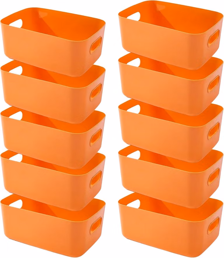 Contenitori portaoggetti con maniglie, set da 10, 3 diverse dimensioni, colore arancione, per la cucina