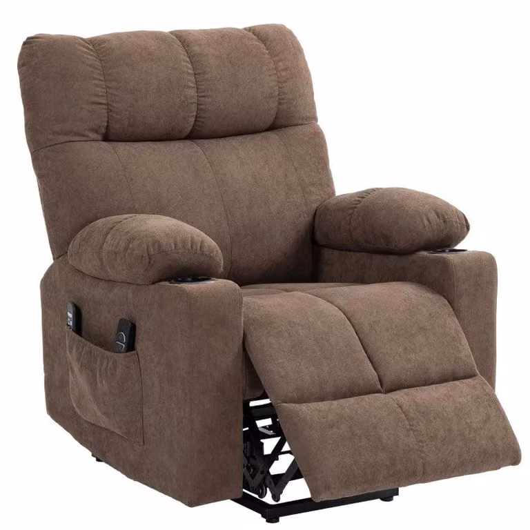Poltrona reclinabile con funzione massaggio e poggiapiedi | Colore: Marrone | Dimensioni: 91x95x109 cm