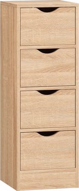 Mobiletto Salvaspazio per Bagno HOMCOM in Legno Naturale con 4 Cassetti e Maniglie Intagliate Stile Nordico, L/P/H: 29 x 29 x 83 cm