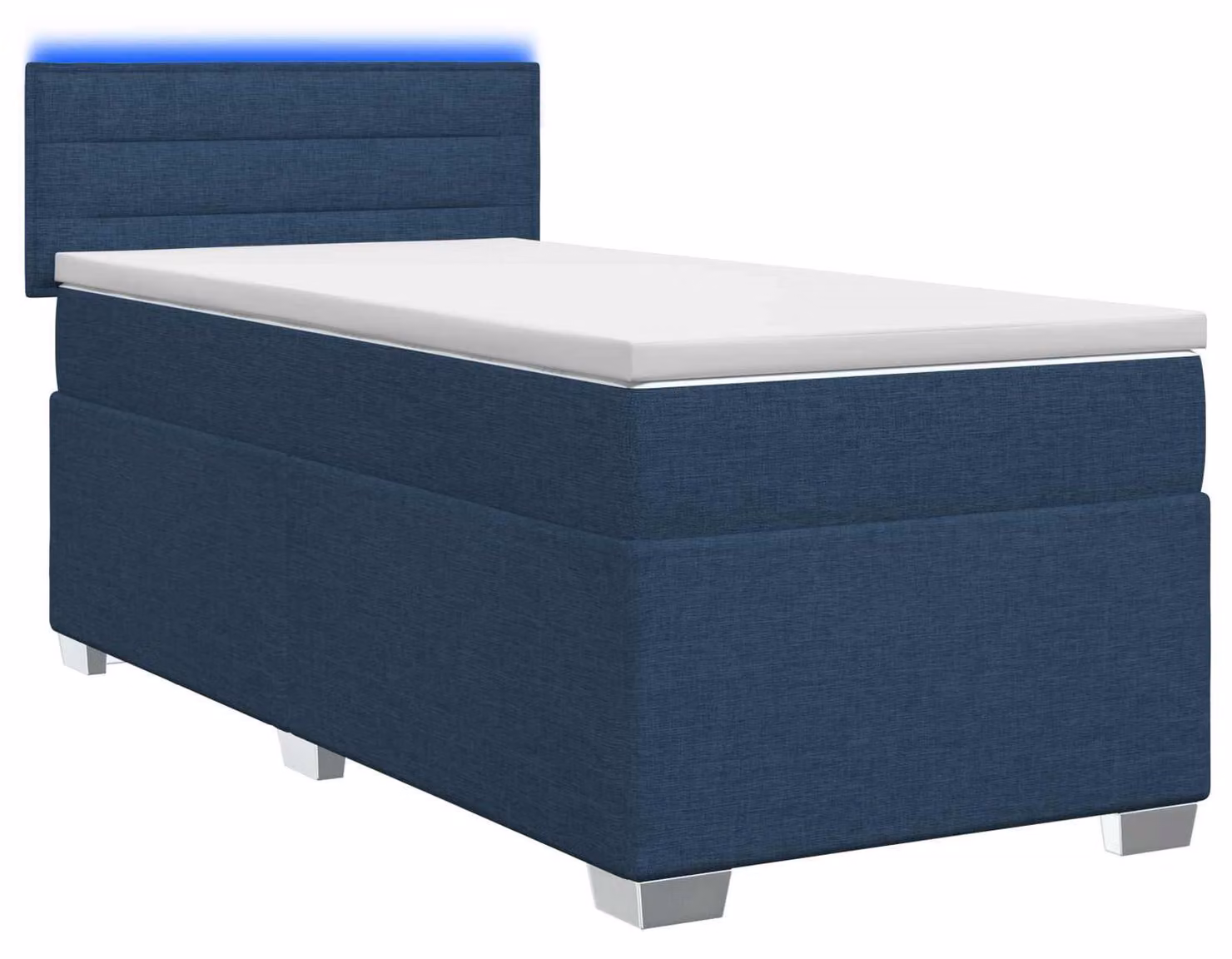 Letto con rete a molle e materasso, con illuminazione LED blu, 90 x 200 cm, rivestito in tessuto