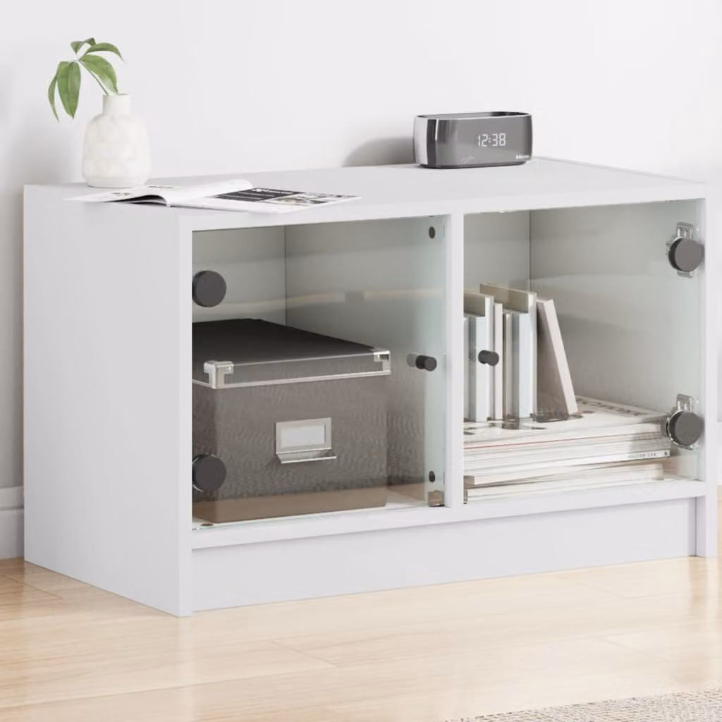 vidaXL Mobile Porta TV con Ante in Vetro Bianco L: 68 cm, P: 37 cm, H: 42 cm
