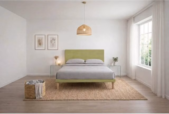 Letto imbottito Matrimoniale 180x190 cm Flat - Con rete,Microfibra,Tè verde