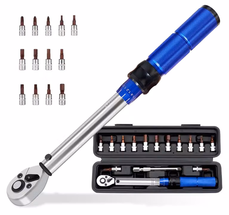Set di chiavi dinamometriche da 15 pezzi, 1/4", 2-24 Nm, per biciclette