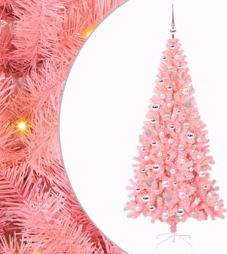 Albero di Natale con 300 LED con supporto Rosa 210 cm PVC