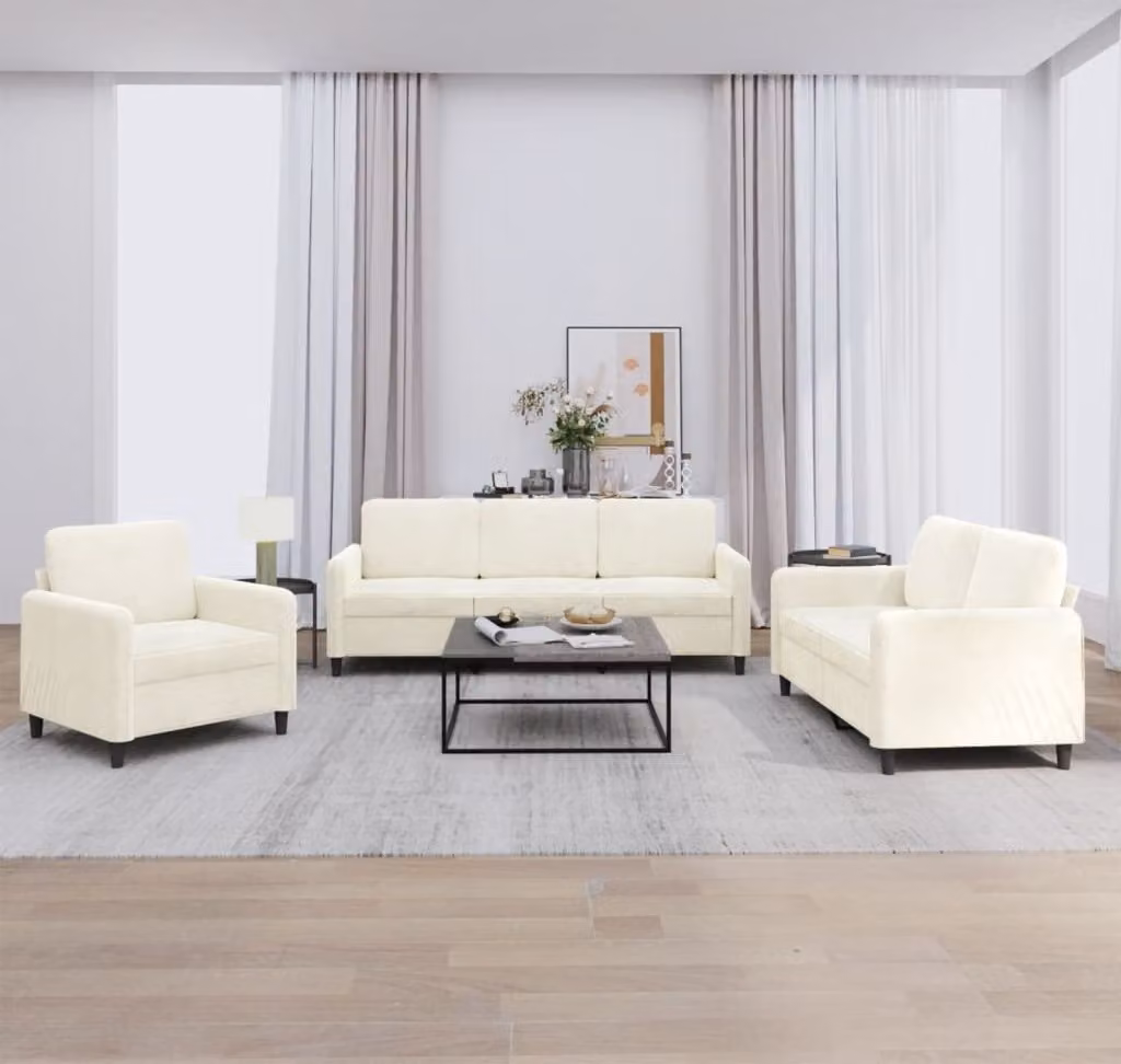 Maison Exclusive - Set divano 3 pezzi in velluto color crema