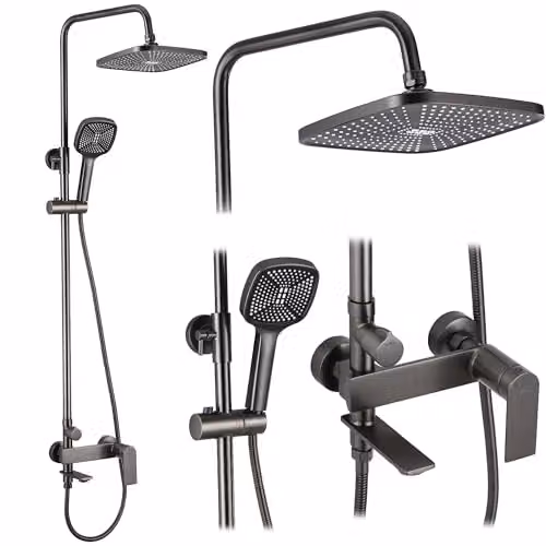Rea - Set Doccia Storm Titanium Sistema Doccia In Ottone Per Bagno (Titanium) 45x30x136cm