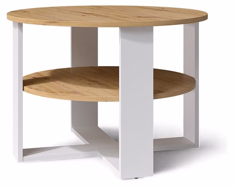 Tavolino da salotto Vicco Romeo Bianco/Rovere artigianale 68 x 68 cm, Model 62735