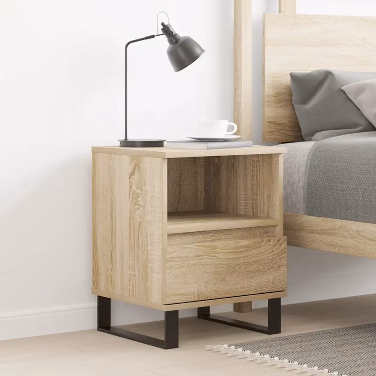 Comodino moderno vidaXL in legno e metallo, colore rovere, L 40 cm x P 35 cm x H 50 cm