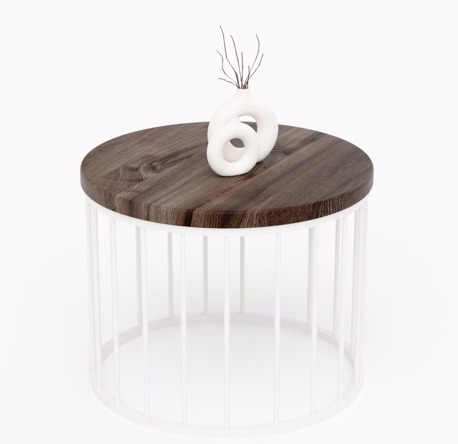 LAMO Manufaktur Tavolino da salotto rotondo in legno e metallo 50 x 37 cm - Tavolino da caffè, tavolo soggiorno, tavolinetto da salotto - Tavolo rotondo, design moderno - Colore: ebano, gambe: avorio